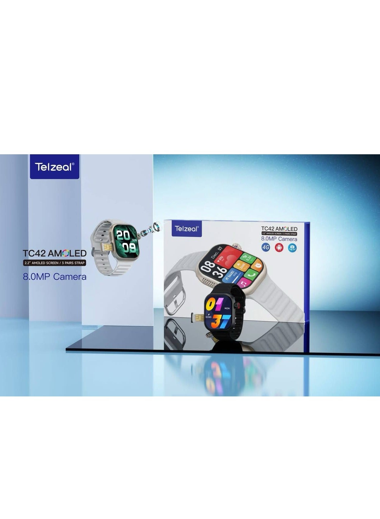 Telzeal TC42 2.2 AMOLED Smart Watch with 8MP Camera & SIM Card